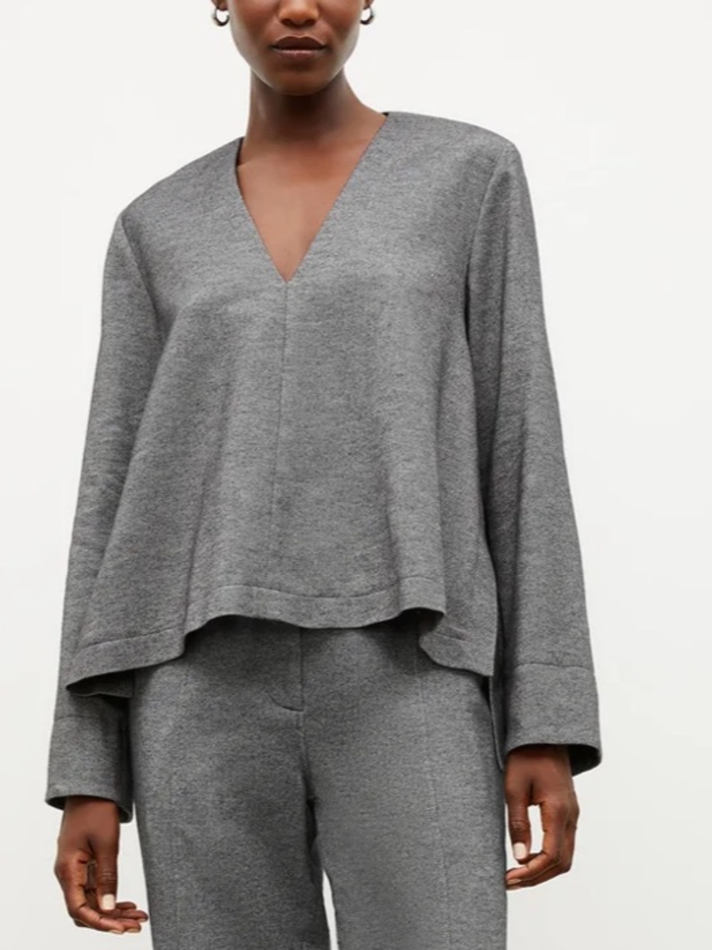 MM Lafleur Annette Flannel Twill Cotton Blouse In Charcoal Melange Size XS